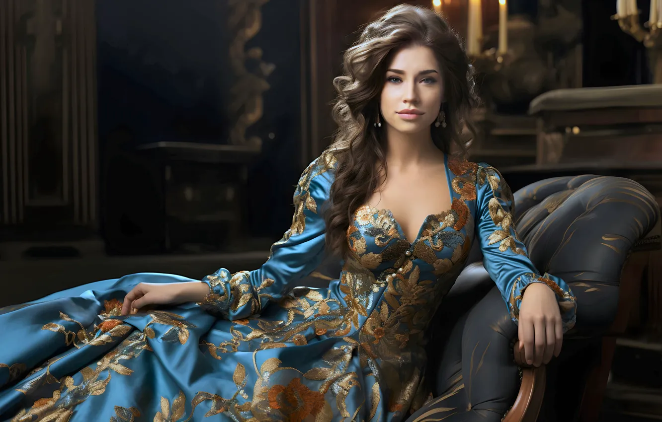 Photo wallpaper look, girl, dress, art