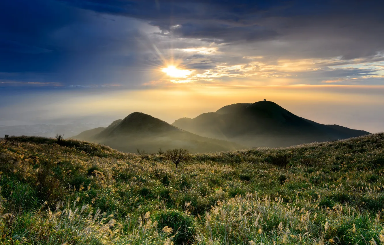 Photo wallpaper the sky, clouds, mountains