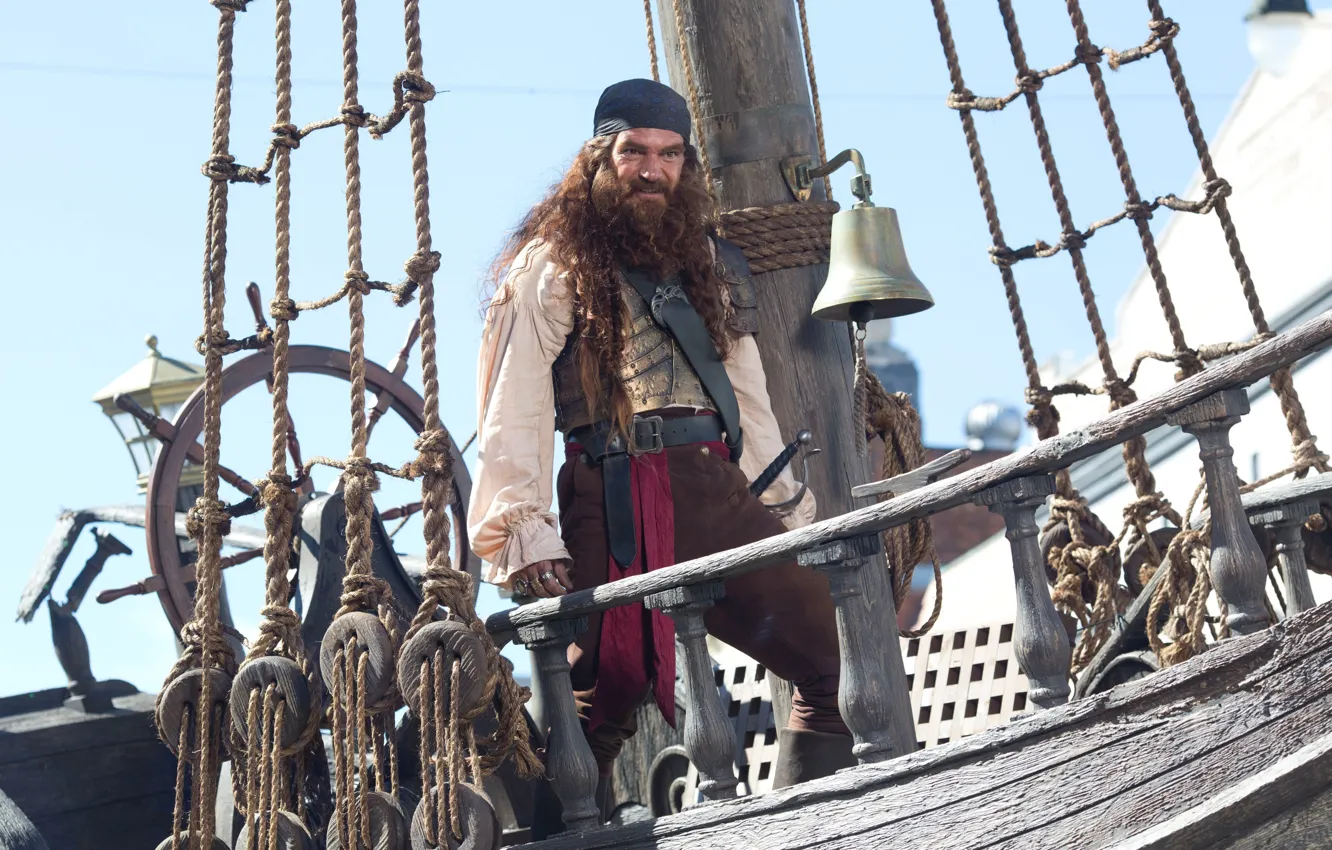 Photo wallpaper pirate, The ship, Spongebob, the wheel, Antonio Banderas, Antonio Banderas, bell, The SpongeBob Movie: Sponge …