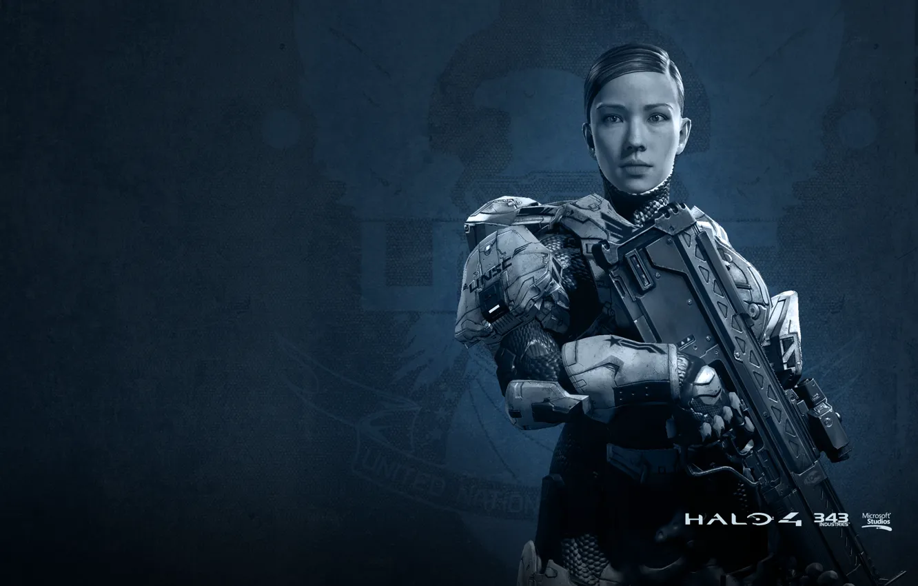 Photo wallpaper girl, soldiers, rifle, the suit, Halo 4