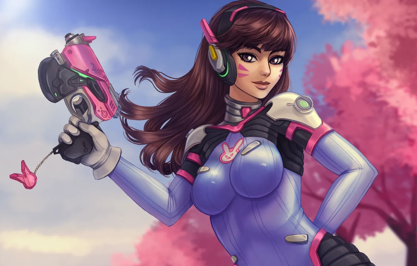 Photo wallpaper chest, girl, gun, art, Overwatch, D.Va, Hana Song