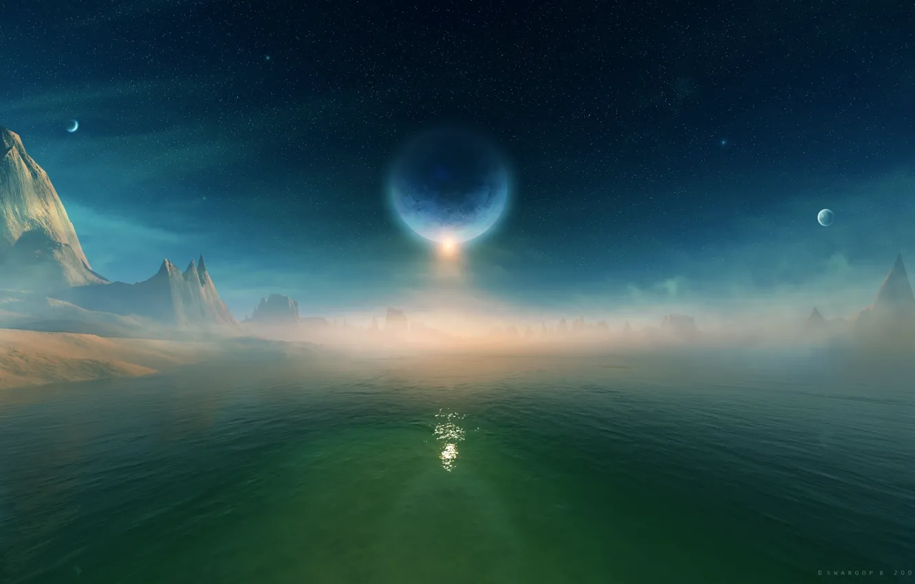 Photo wallpaper sea, the sky, the moon