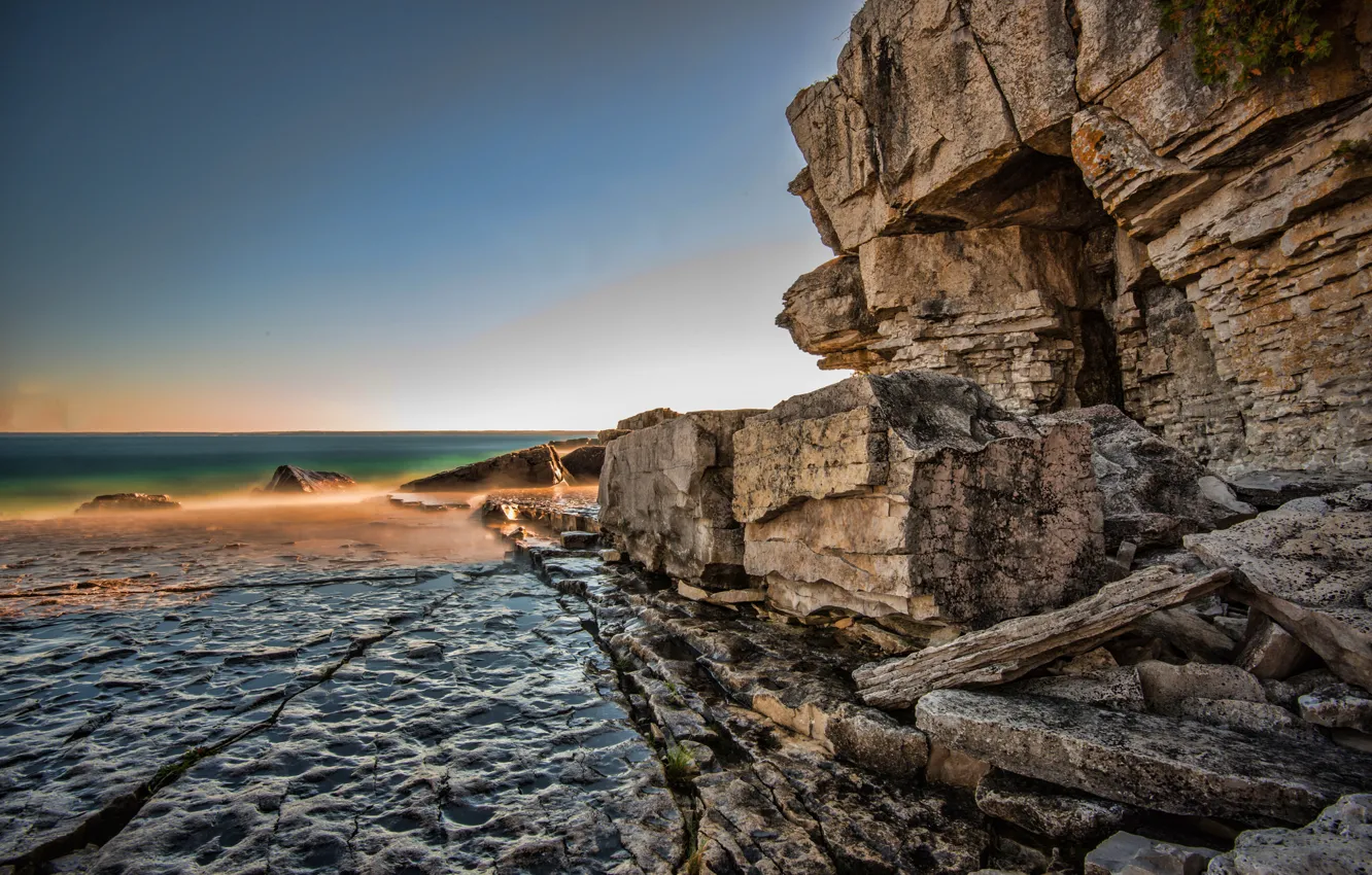 Photo wallpaper sea, the sky, shore, stones, rocks