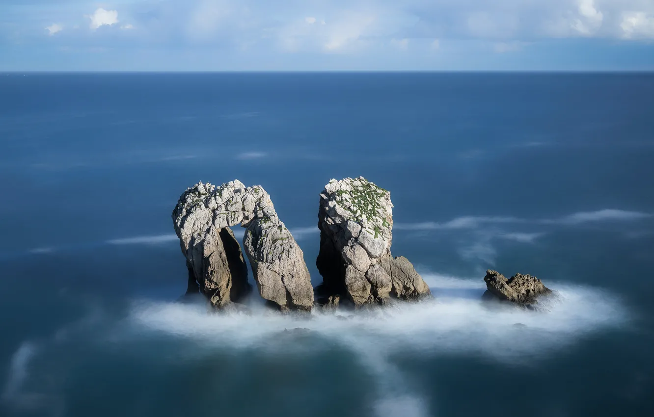 Photo wallpaper sea, rocks, coast, Spain, Spain, Costa Quebrada, Cantabria, Pielagos