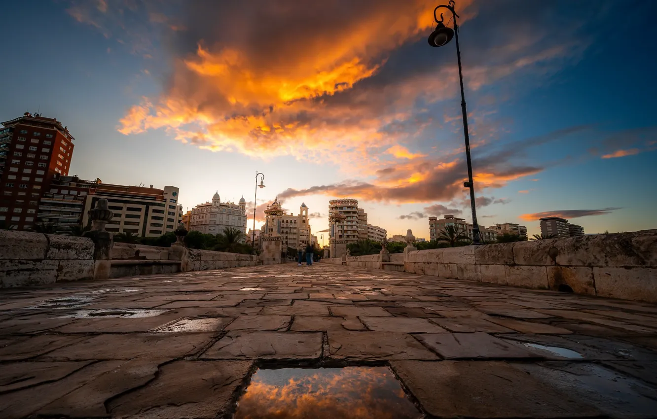 Photo wallpaper sunset, Valencia, Bridge of the Sea