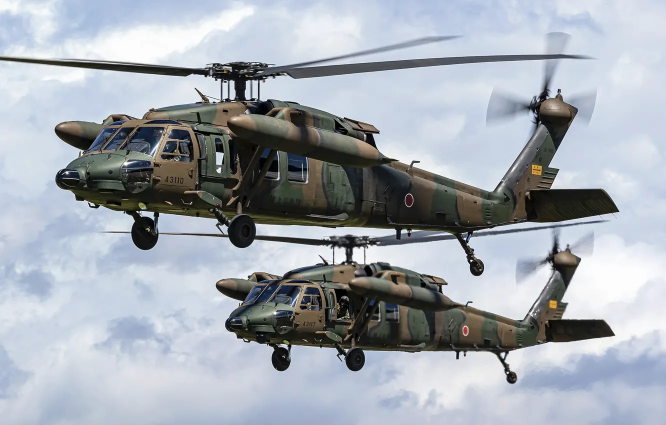 Photo wallpaper helicopters, pair, UH-60JAs
