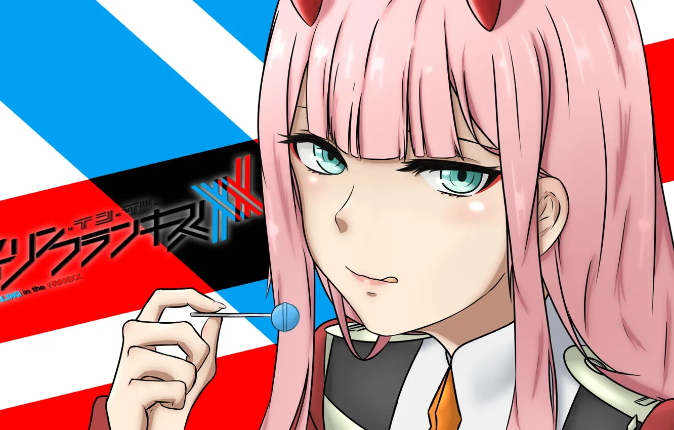 Photo wallpaper look, girl, 002, Lollipop, Darling In The Frankxx, Cute in France, Zero Two