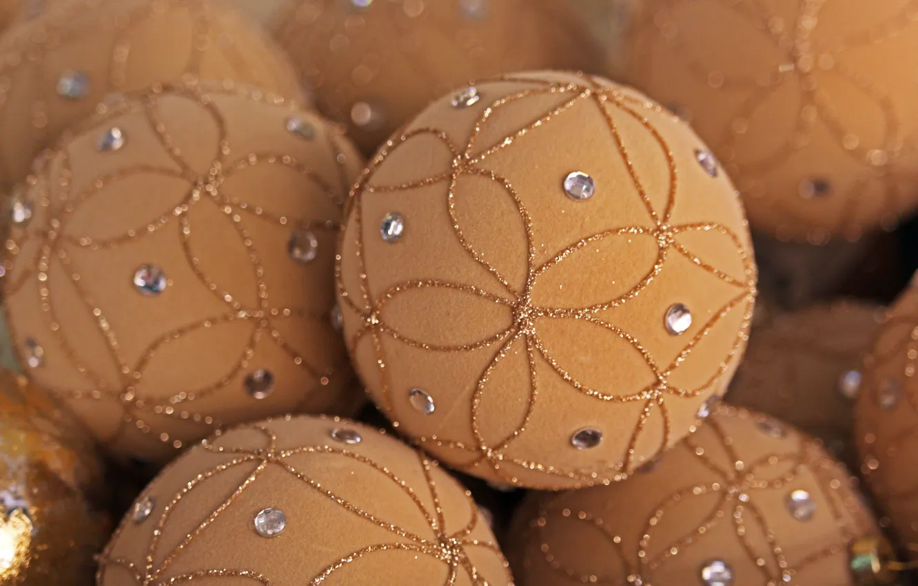Photo wallpaper winter, balls, holiday, balls, pattern, new year, rhinestones, Christmas