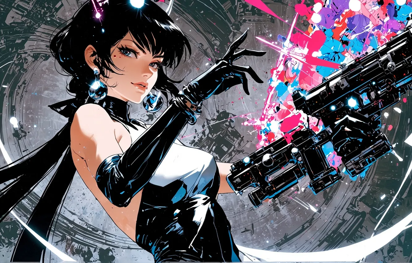 Photo wallpaper girl, weapons, anime