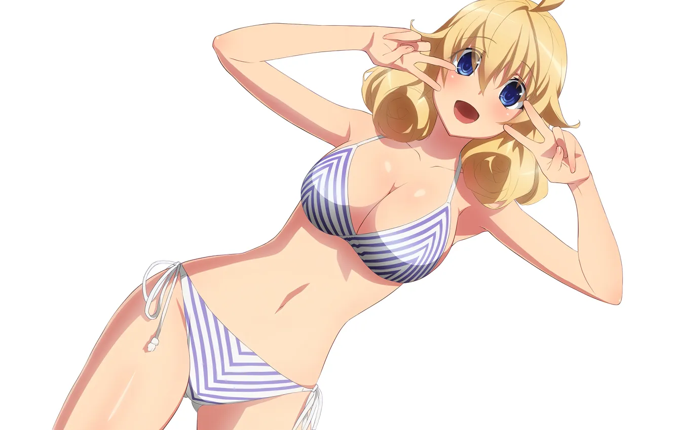 Photo wallpaper girl, sexy, cleavage, boobs, sexy girl, anime, blue eyes, beautiful