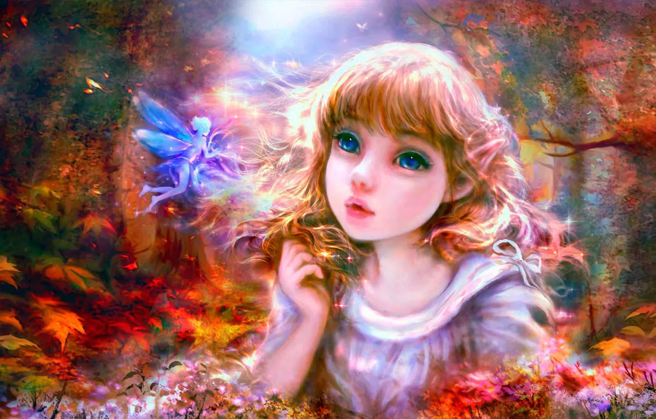 Photo wallpaper autumn, flowers, fantasy, elf, FAE, by 00