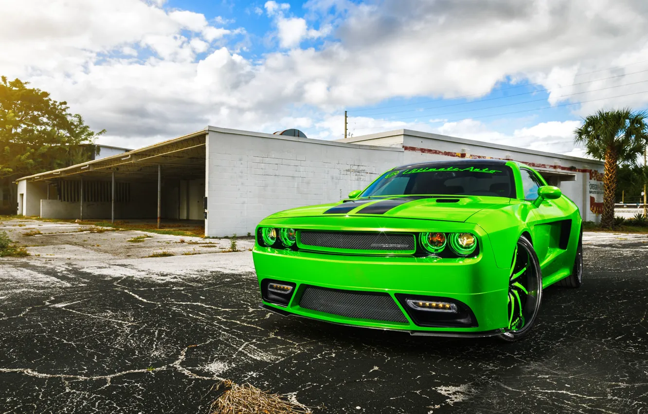 Photo wallpaper Dodge, SRT8, Challenger, Green, Front, Tuning, Rider, Chall