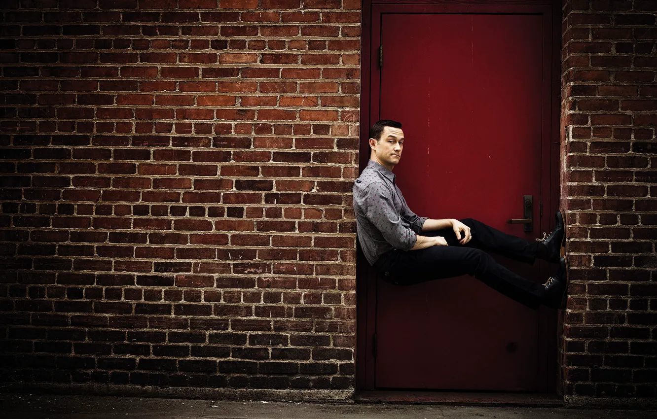 Photo wallpaper pose, wall, brick, the door, actor, photoshoot, Director, Joseph Gordon-Levitt