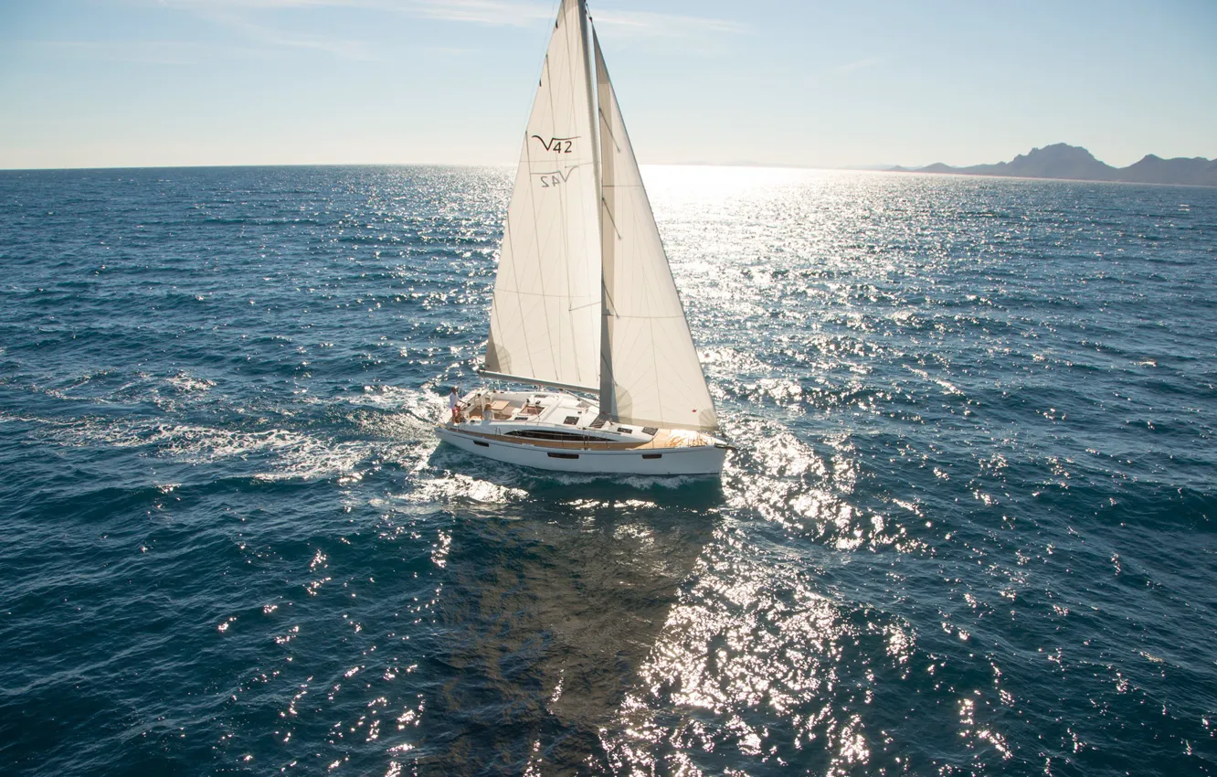 Photo wallpaper sea, the way, the wind, coast, yacht, sails, walk, Solnce