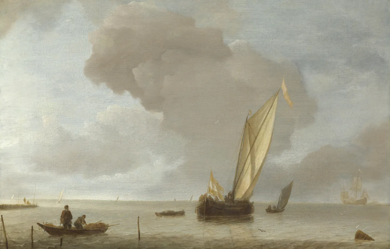 Photo wallpaper ship, picture, sail, Jan van de Cappelle, Jan van Kappel, A Small Dutch Vessel before …