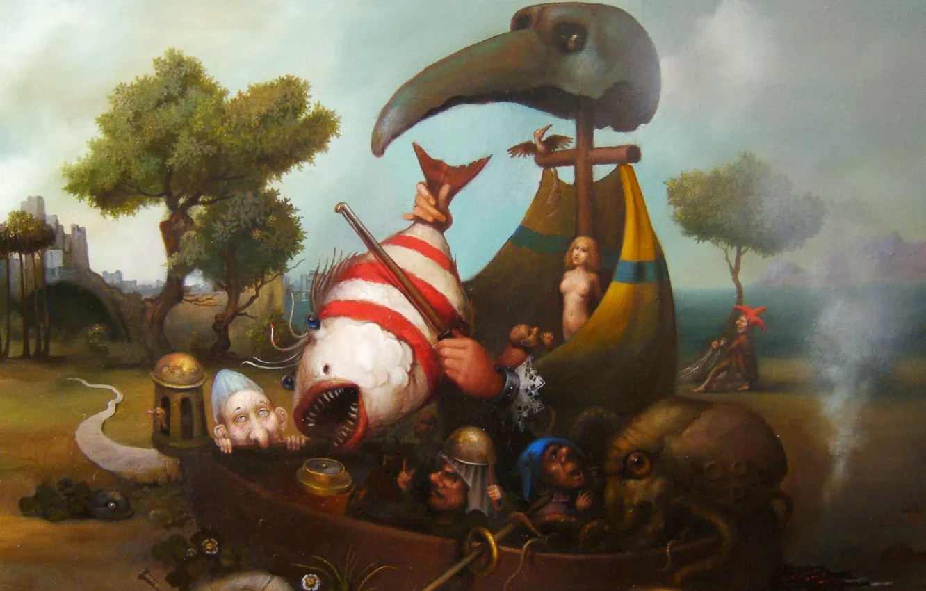 Photo wallpaper boat, fish, paddles, Surrealism, Lazarev I. A, Drought