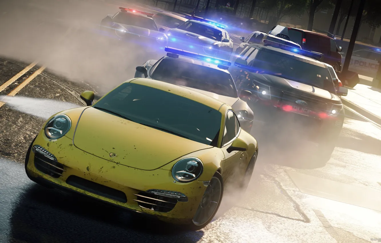 Photo wallpaper the city, race, chase, Porsche 911, COP, need for speed most wanted 2012