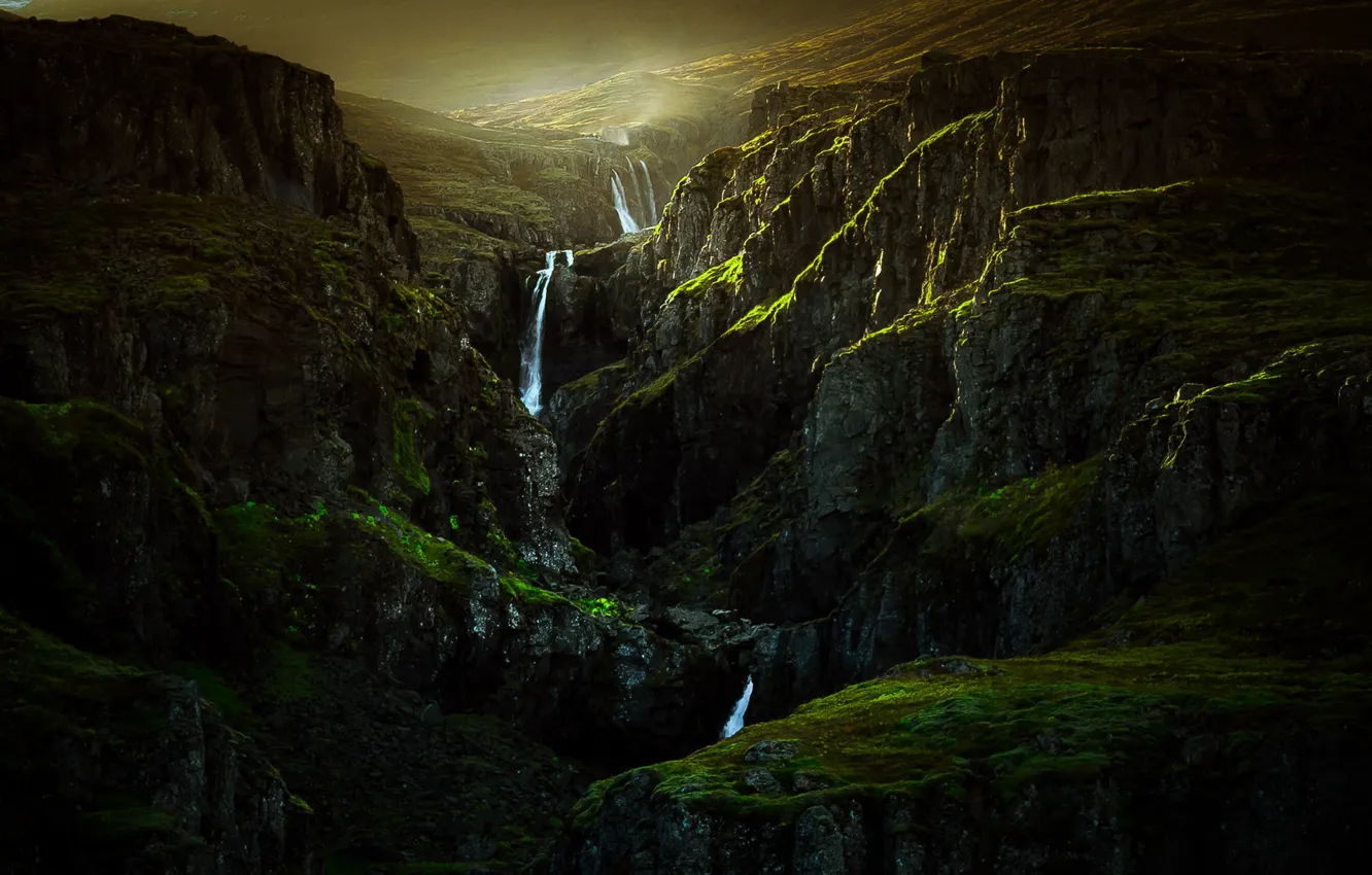 Photo wallpaper nature, rocks, waterfall