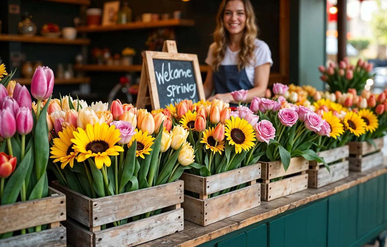 Photo wallpaper flowers, spring, colorful, tulips, blossom, welcome, flowers, tulips