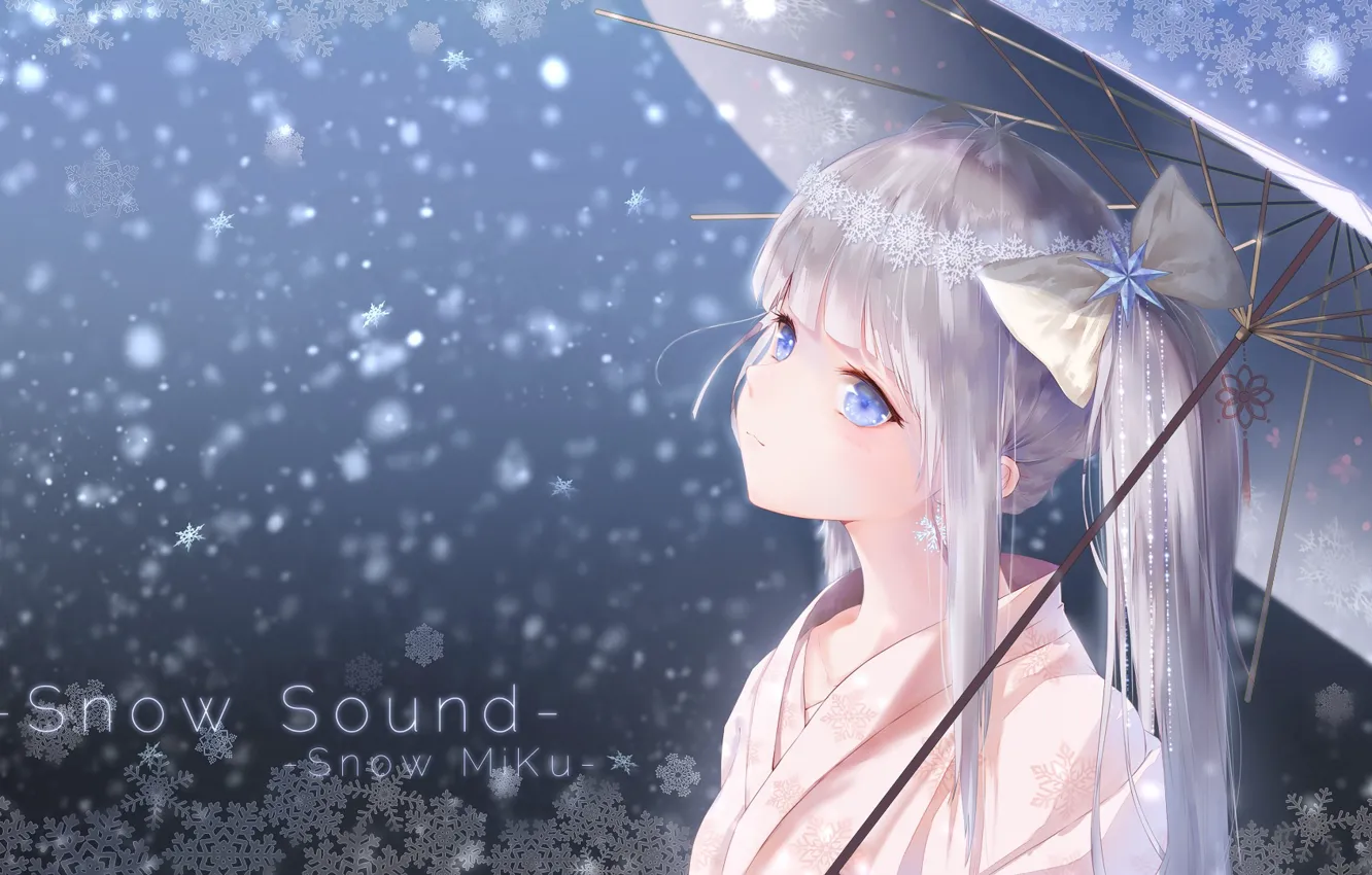 Photo wallpaper girl, snowflakes, umbrella, vocaloid, hatsune miku, Vocaloid, Hatsune Miku