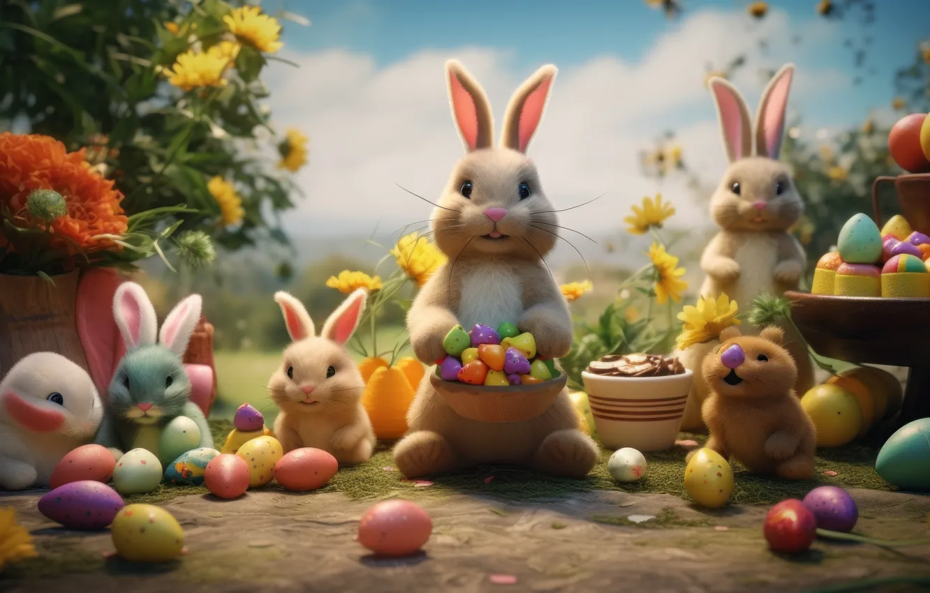 Wallpaper look, holiday, hare, eggs, spring, rabbit, Easter, Bunny for ...