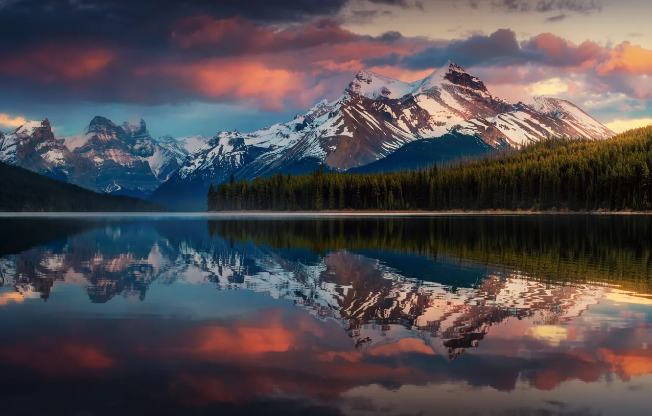 Photo wallpaper clouds, mountains, reflection, Canada, Albert