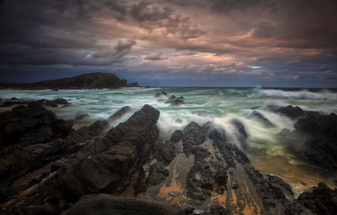 Photo wallpaper sea, the sky, clouds, clouds, storm, the ocean, rocks, Australia