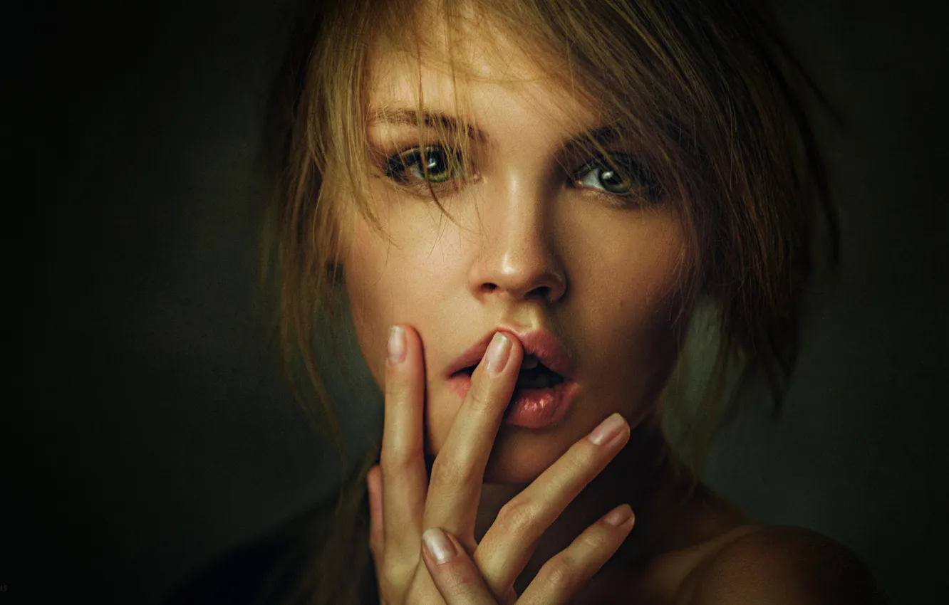 Photo wallpaper Girl, Look, Lips, Face, Hair, Portrait, Fingers, Anastasia Shcheglova