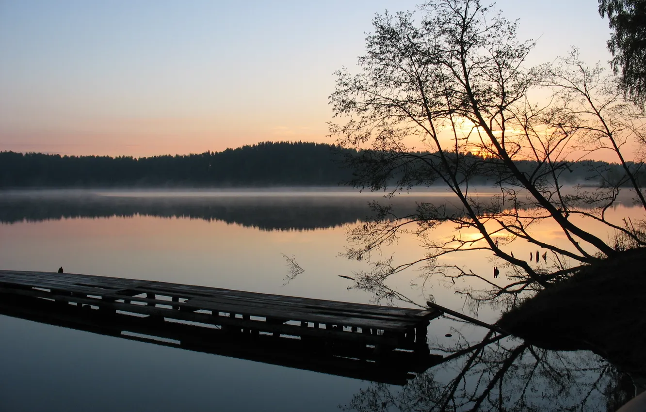 Photo wallpaper sunset, lake, the evening
