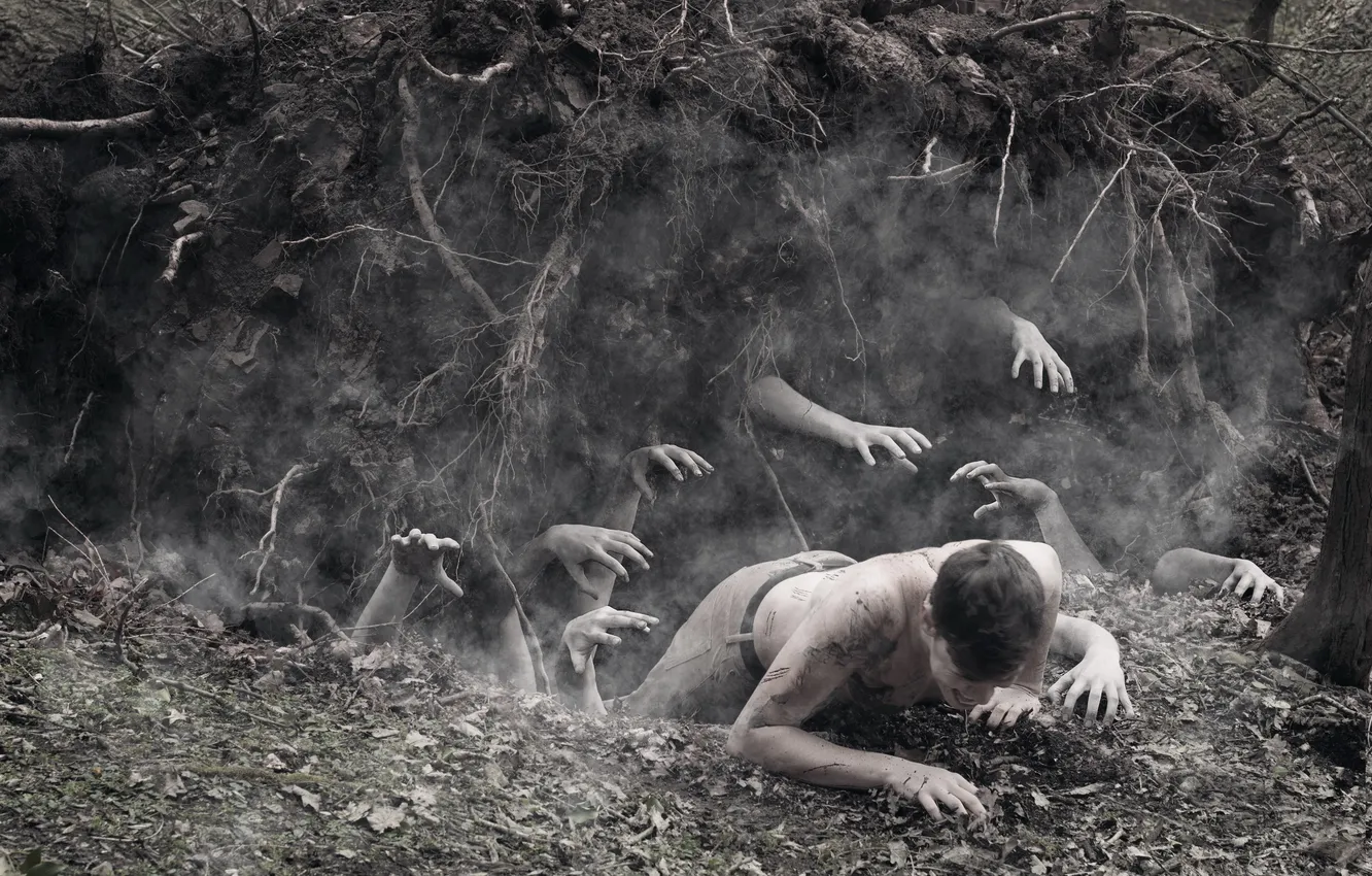 Photo wallpaper hands, pit, guy