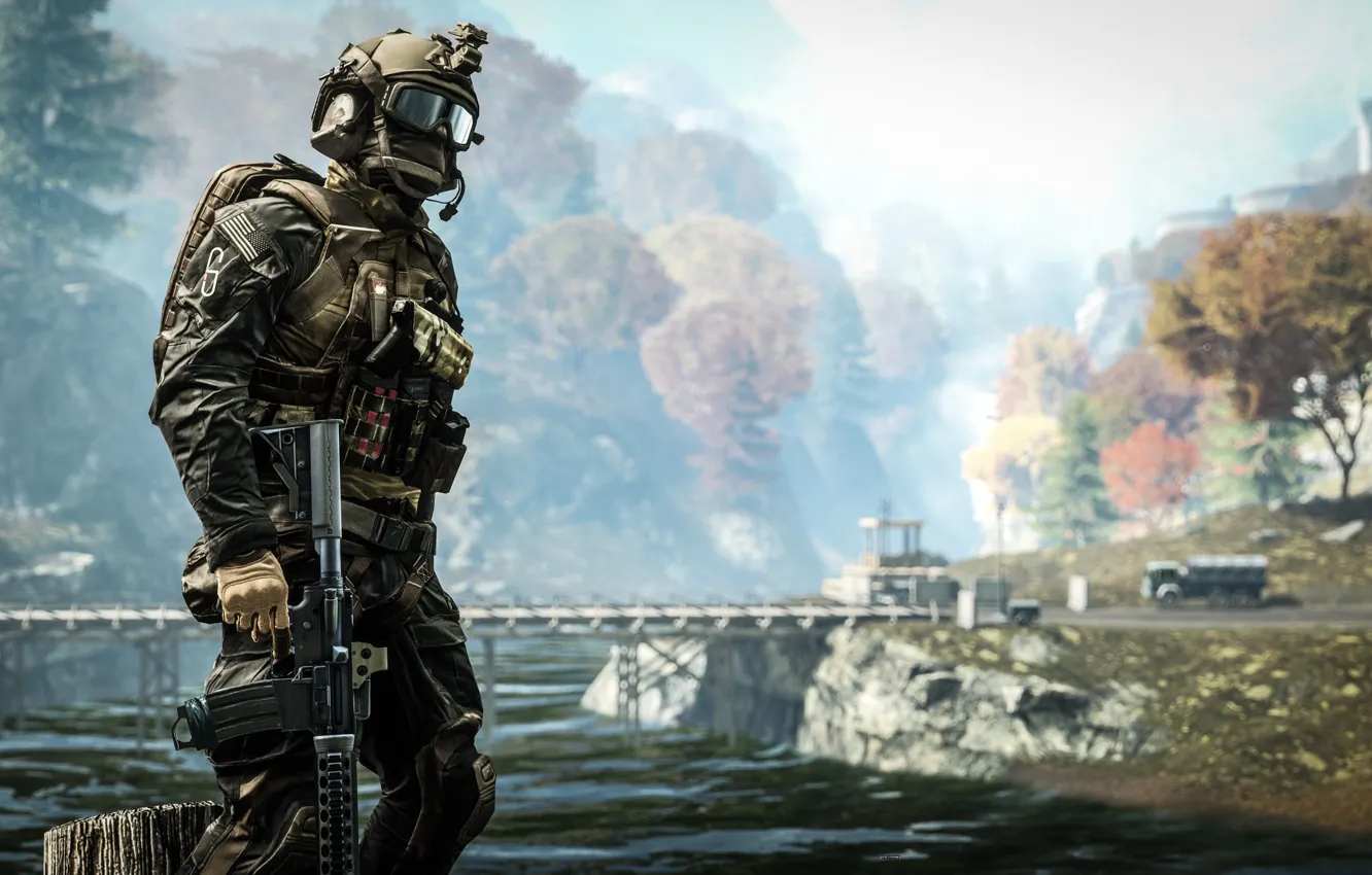 Photo wallpaper landscape, background, soldiers, equipment, Battlefield 4