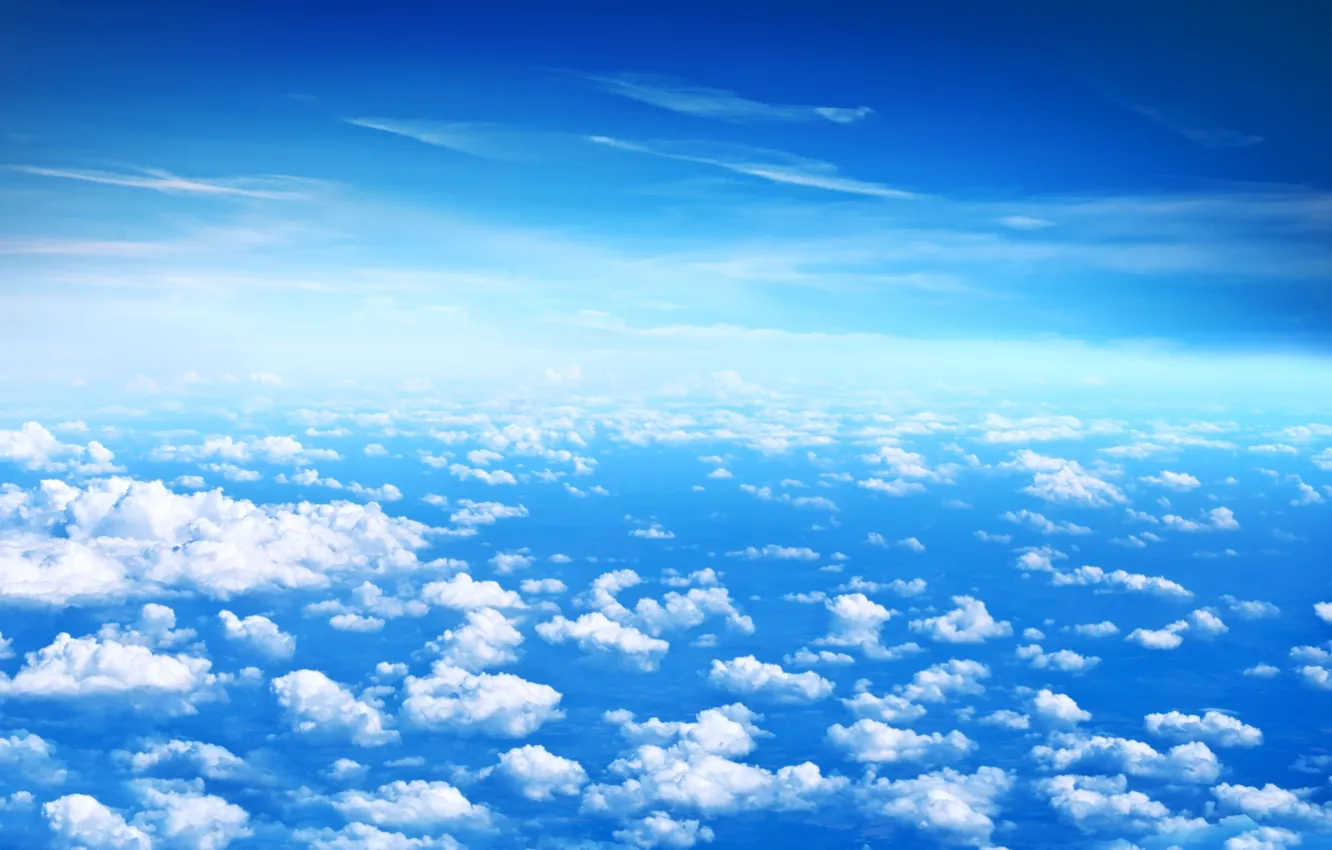 Photo wallpaper the sky, clouds, blue, height, white, Beautiful clouds, blue sky