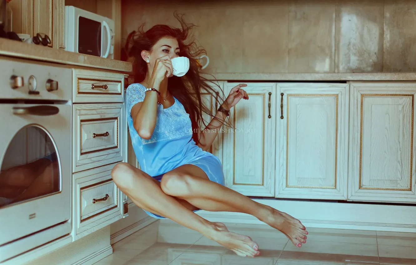 Photo wallpaper Girl, kitchen, legs