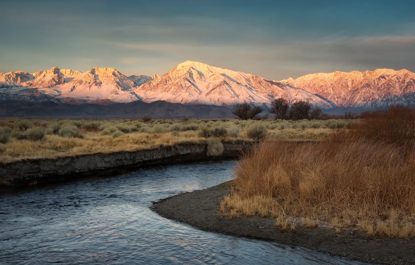 Photo wallpaper mountains, river, valley