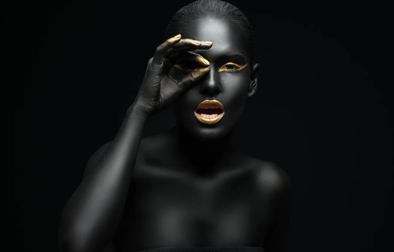 Photo wallpaper gold, black, model, makeup