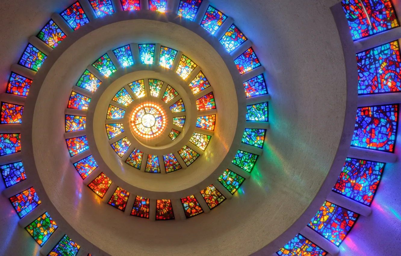 Photo wallpaper colorful, window, Texas, Dallas, spiral, stained glass, mesmerizing, Thanksgiving Square Chapel