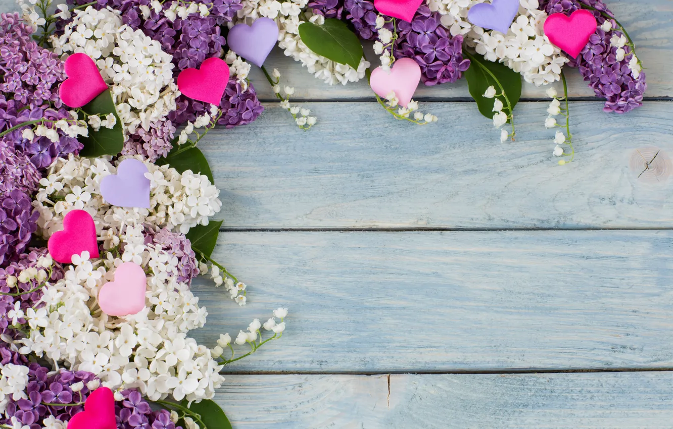 Photo wallpaper flowers, branches, heart, love, white, lilies of the valley, flowers, lilac