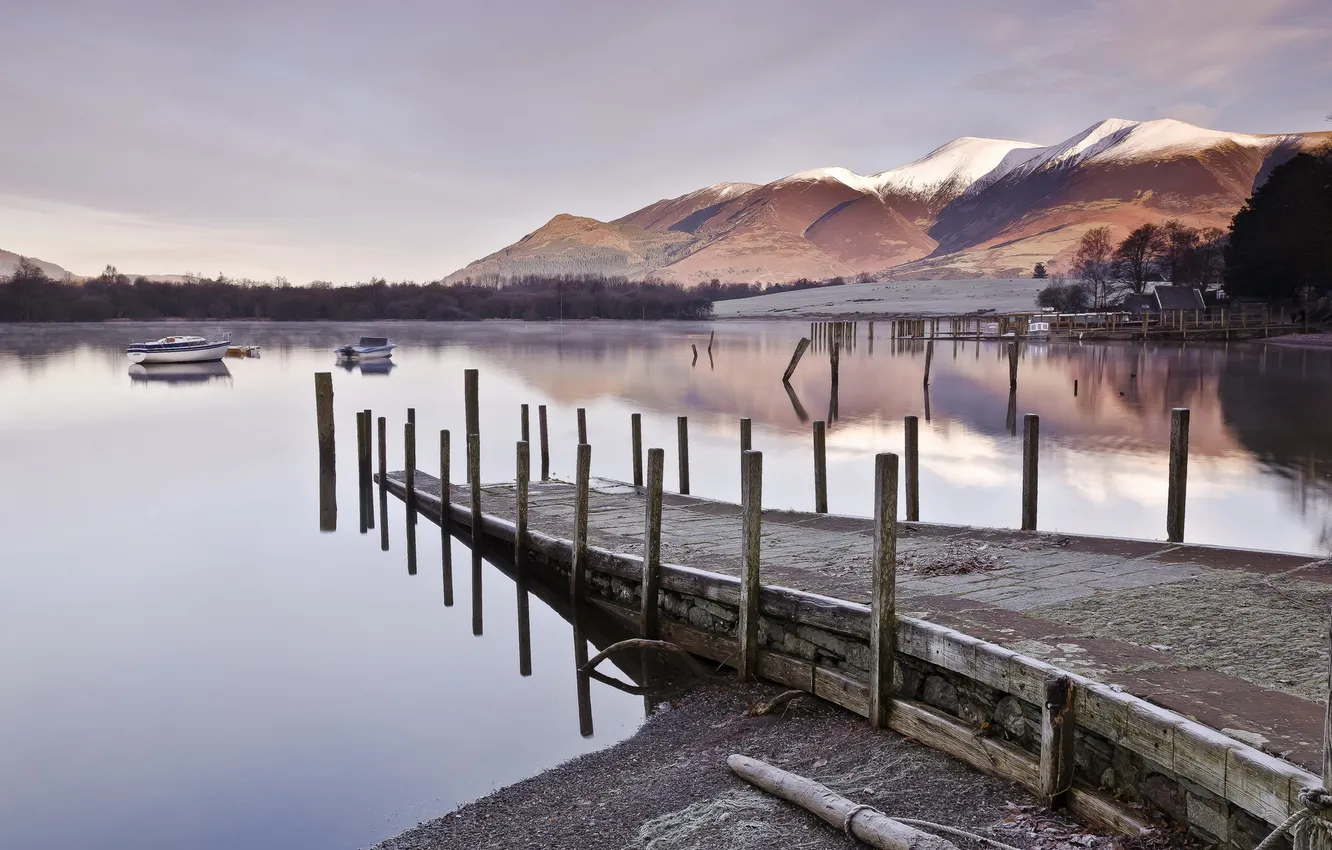 Photo wallpaper landscape, bridge, lake