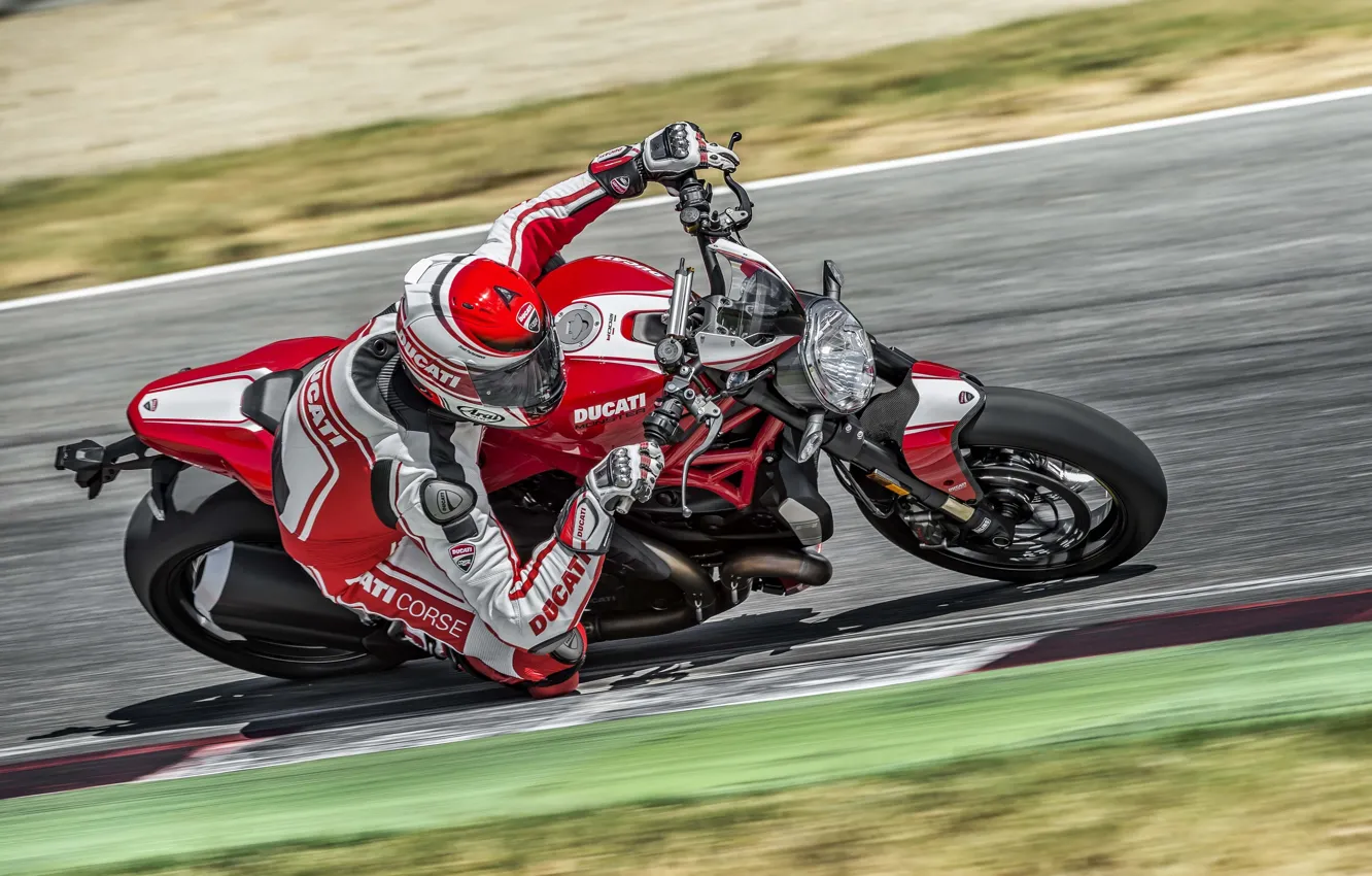 Photo wallpaper red, Ducati, Monster, moto, road, bike, Legend, speed