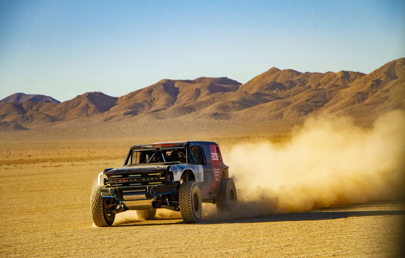 Photo wallpaper mountains, Ford, dust, plain, 2019, Bronco R Race Prototype