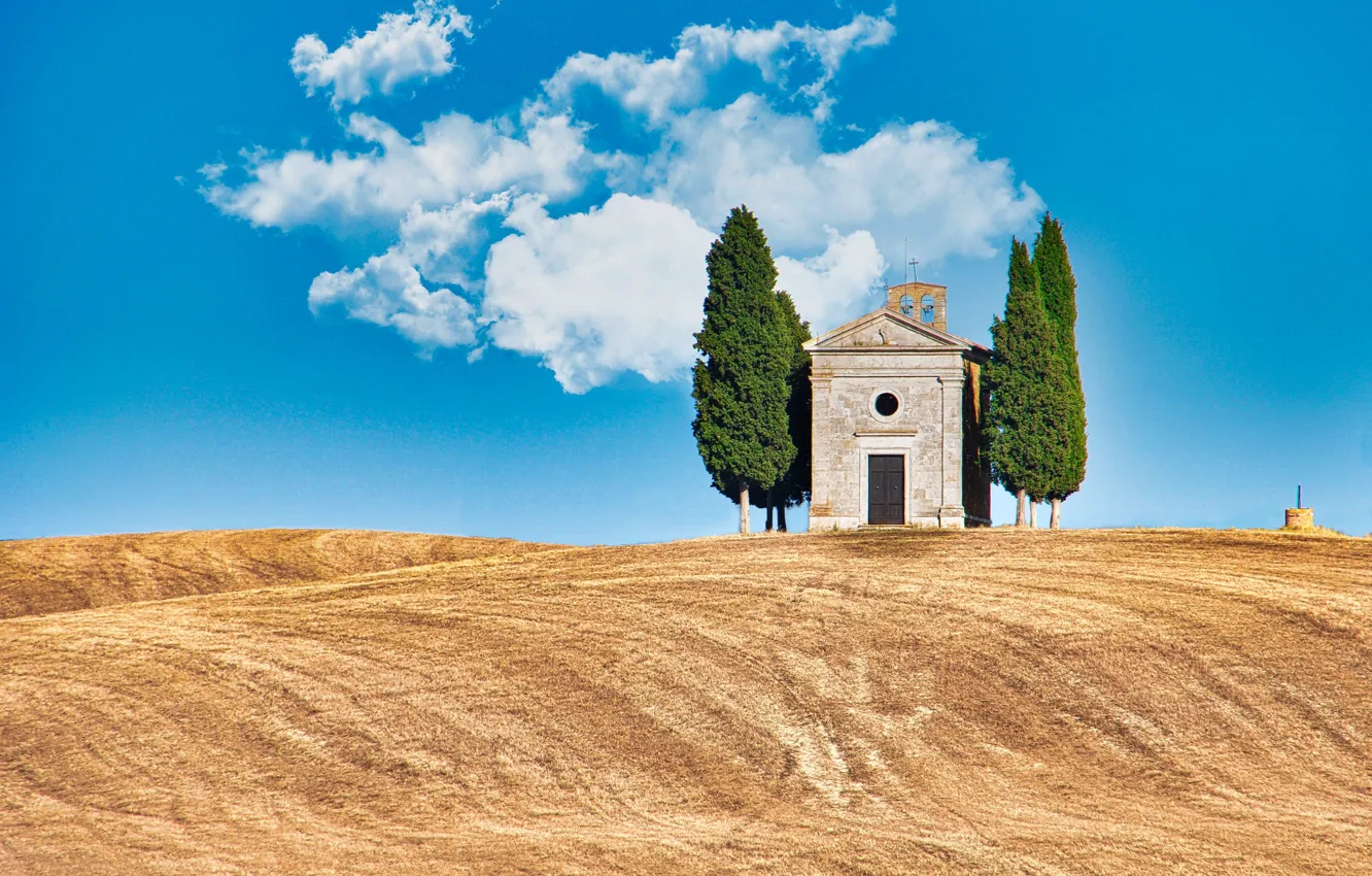 Photo wallpaper field, Italy, chapel, Tuscany
