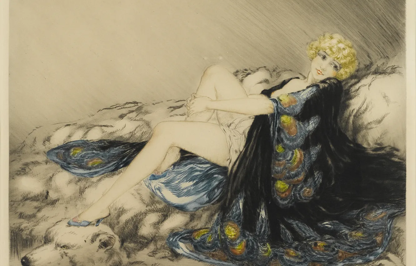 Photo wallpaper 1926, the skin of a bear, art Deco, Louis Ikar, Silk gown