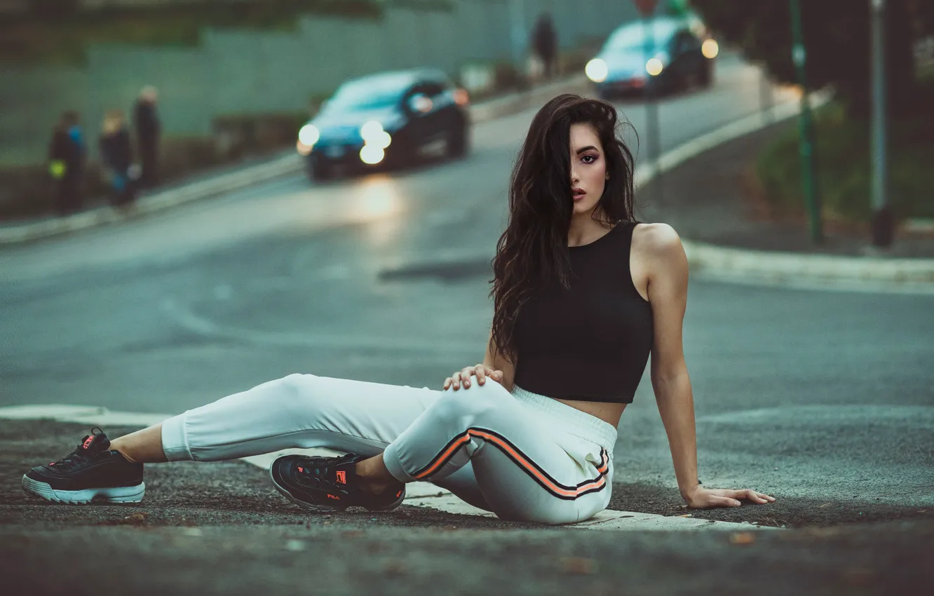 Photo wallpaper road, girl, pose, hair, Nicholas David Furnari