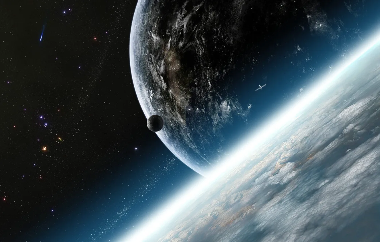 Photo wallpaper planet, satellite, the atmosphere