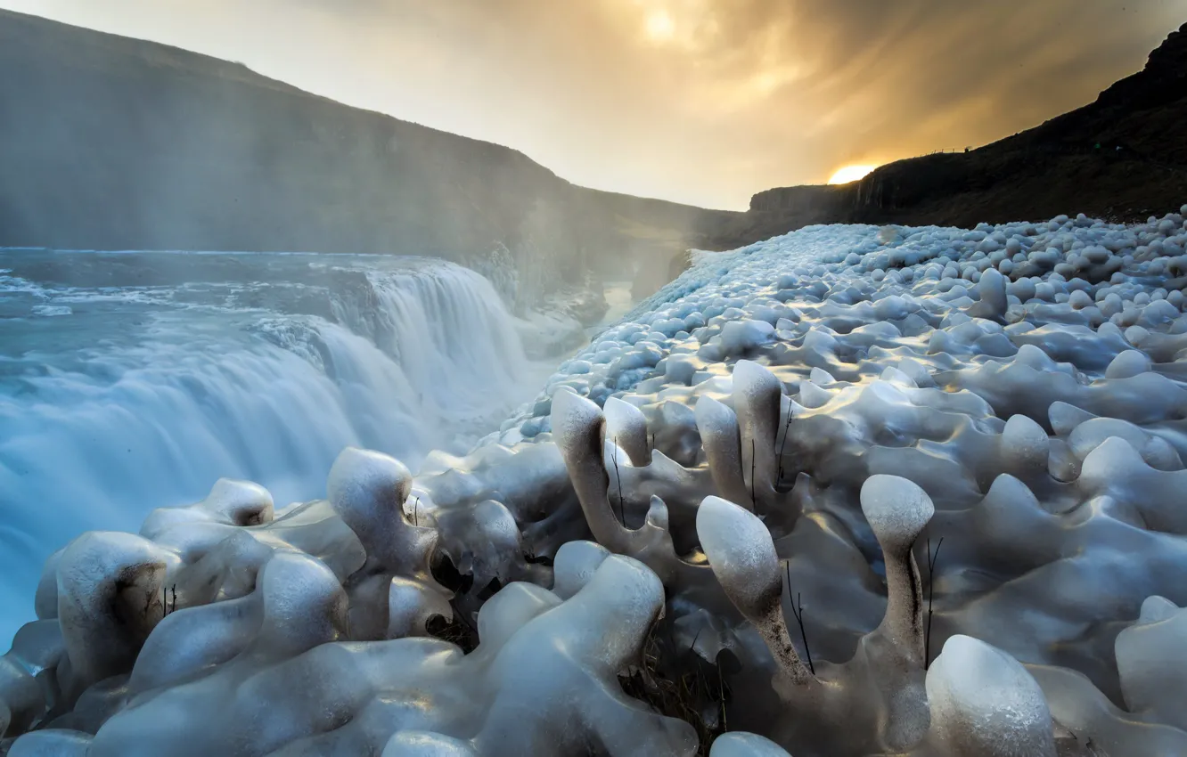 Photo wallpaper river, waterfall, ice