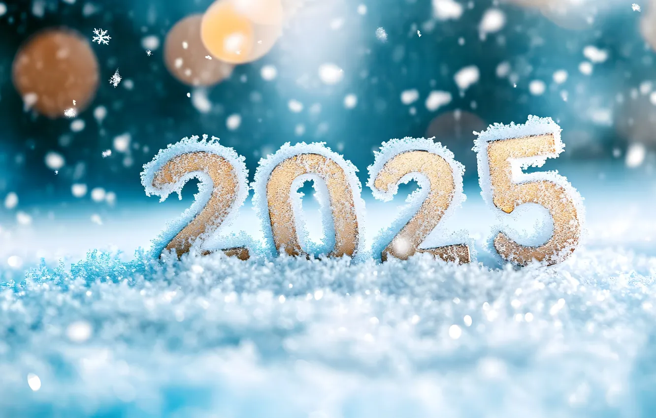 Photo wallpaper winter, light, snow, new year, Christmas, figures, the snow, gold