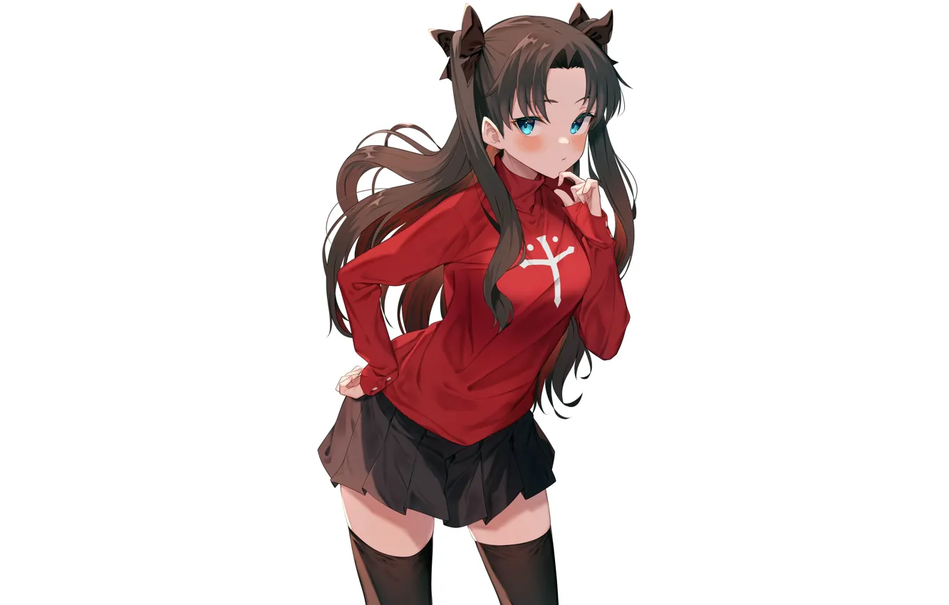 Photo wallpaper girl, sexy, Fate Stay Night, blouse, school uniform, thighhighs, long hair, anime