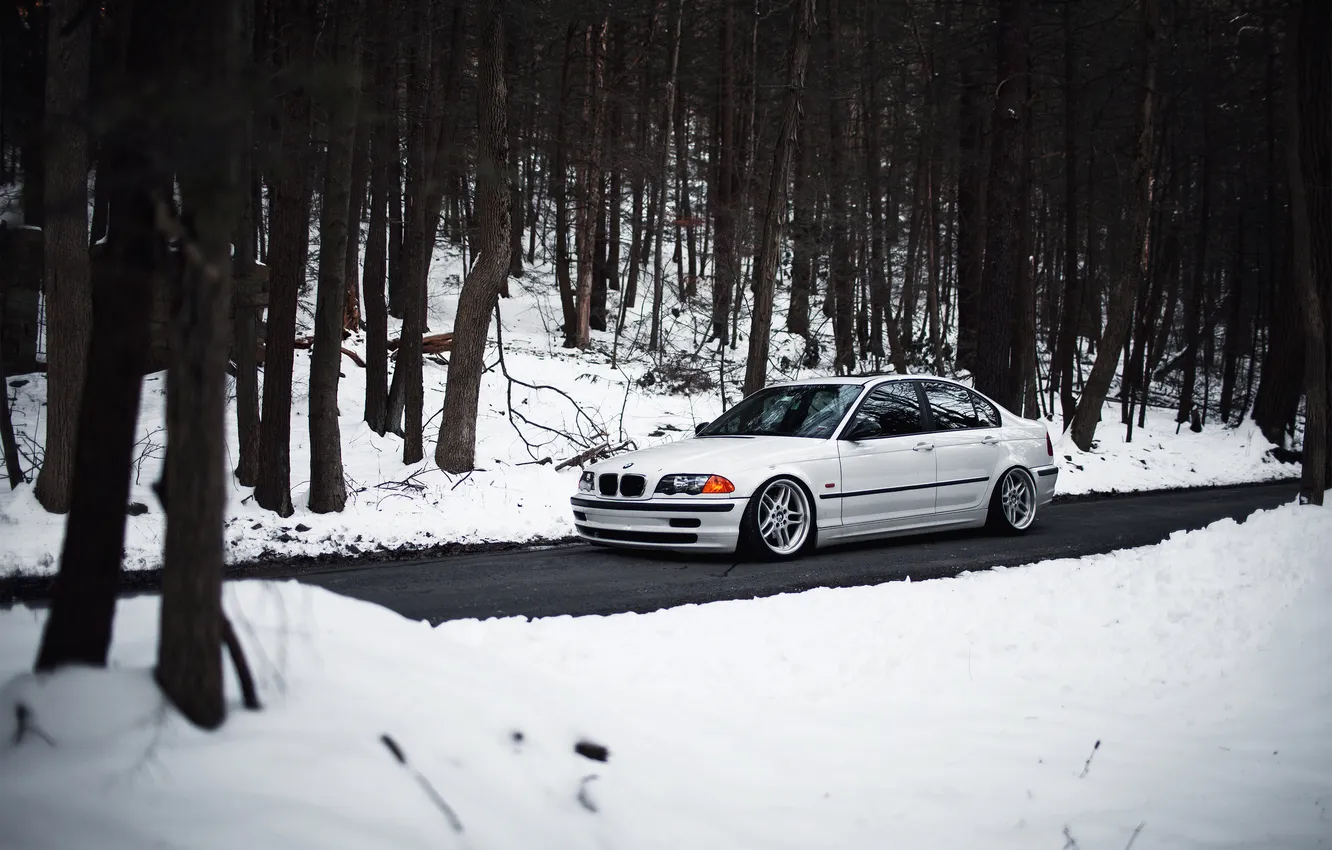 Photo wallpaper winter, forest, white, trees, BMW, E46, 325i, Kielan Prince Photography