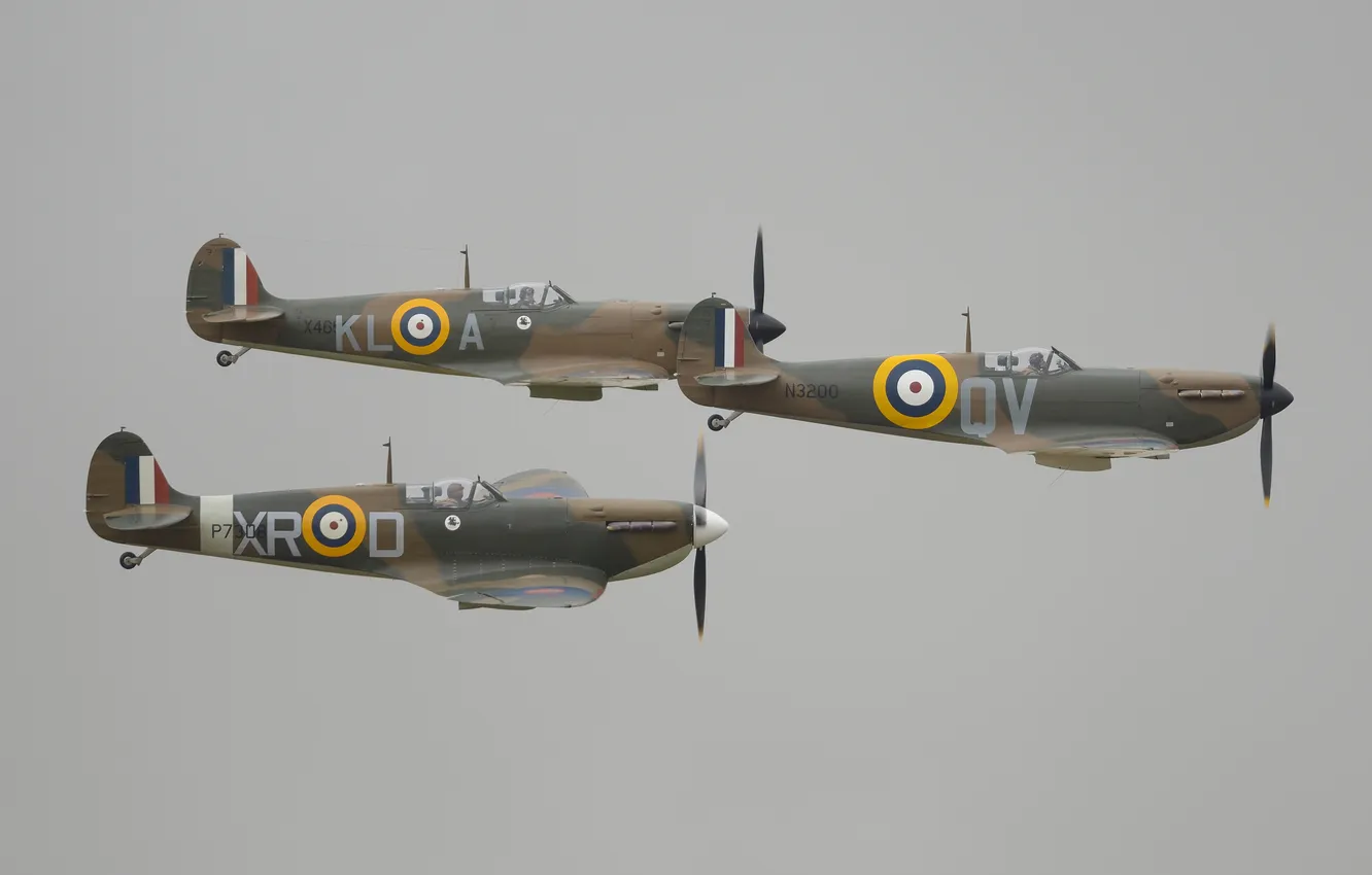 Photo wallpaper the storm, flight, pilots, the gray sky, education, Supermarine Spitfire Mk I