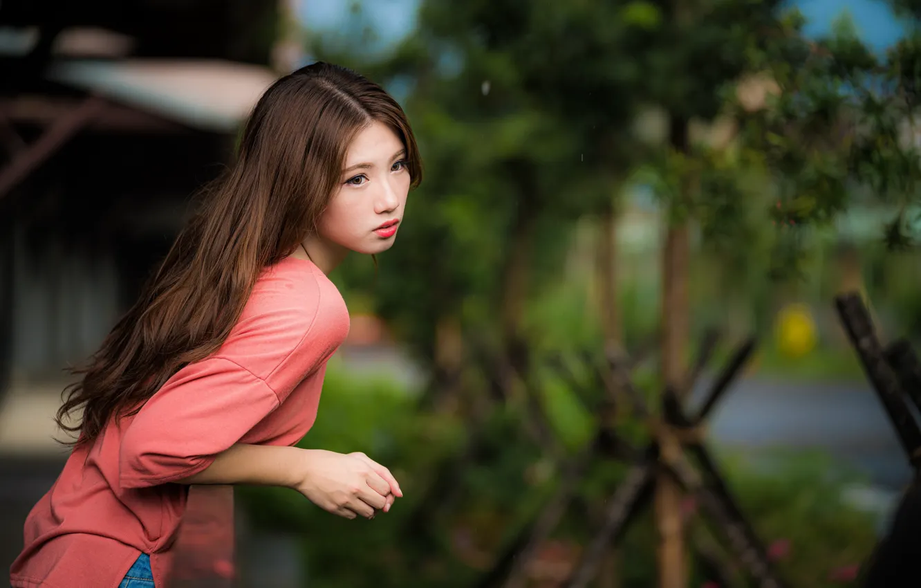 Photo wallpaper girl, hair, brown hair, Asian, cutie, bokeh